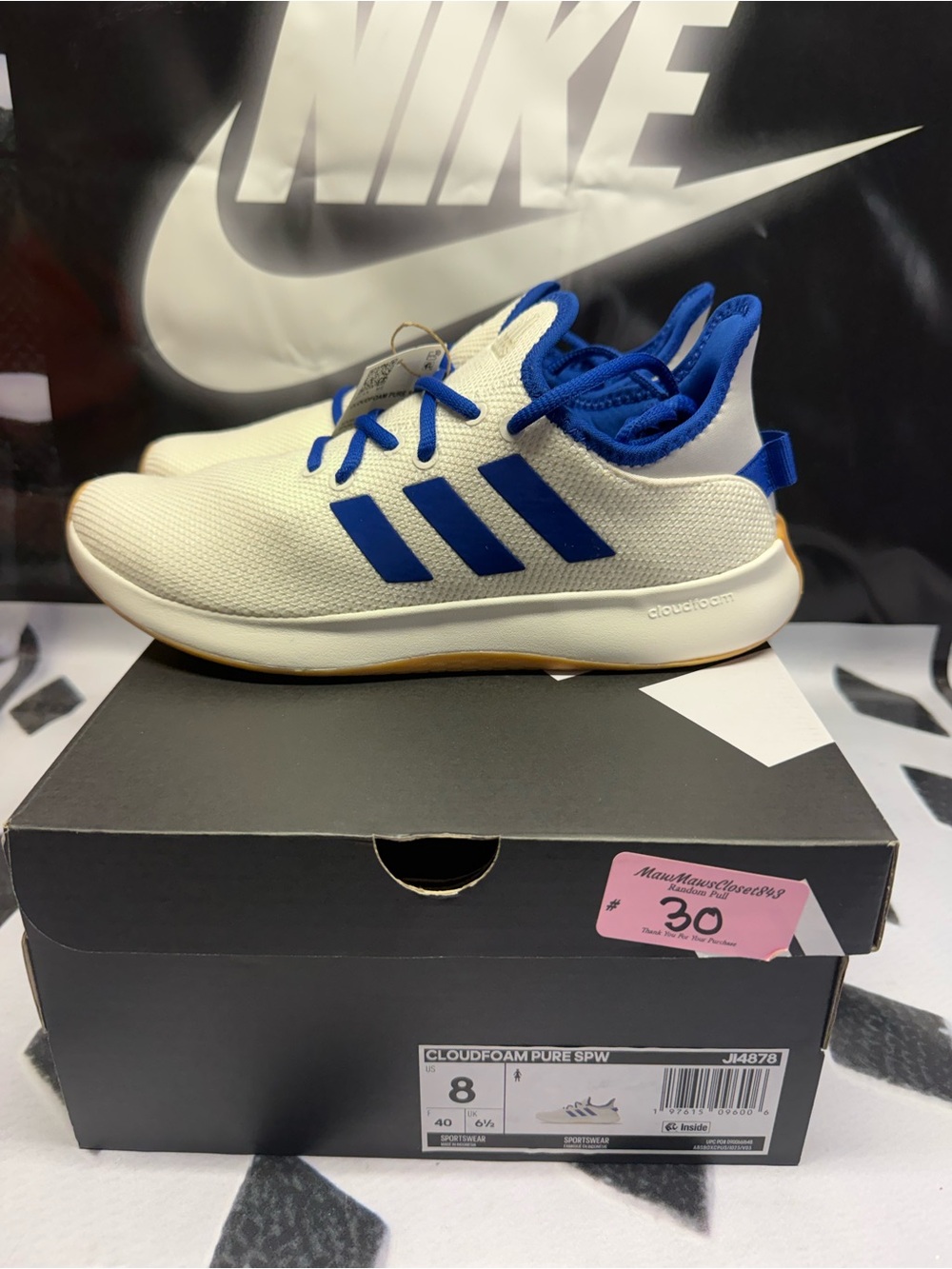 adidas White and Blue Running Shoes with Gum Outsole - Picture 3 of 5
